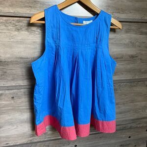 Crown & Ivy Blue Pink Sleeveless Pleated Blouse Top 100% Cotton NWT women's M